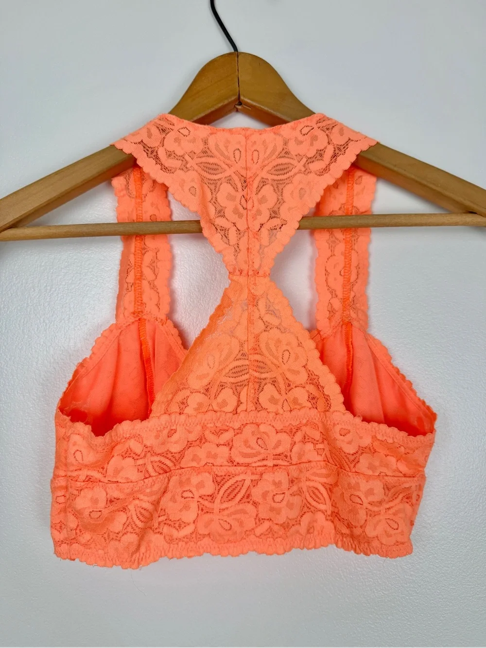 Free People Intimately Galloon Lace Racerback Bralette Neon Orange Coral Lace